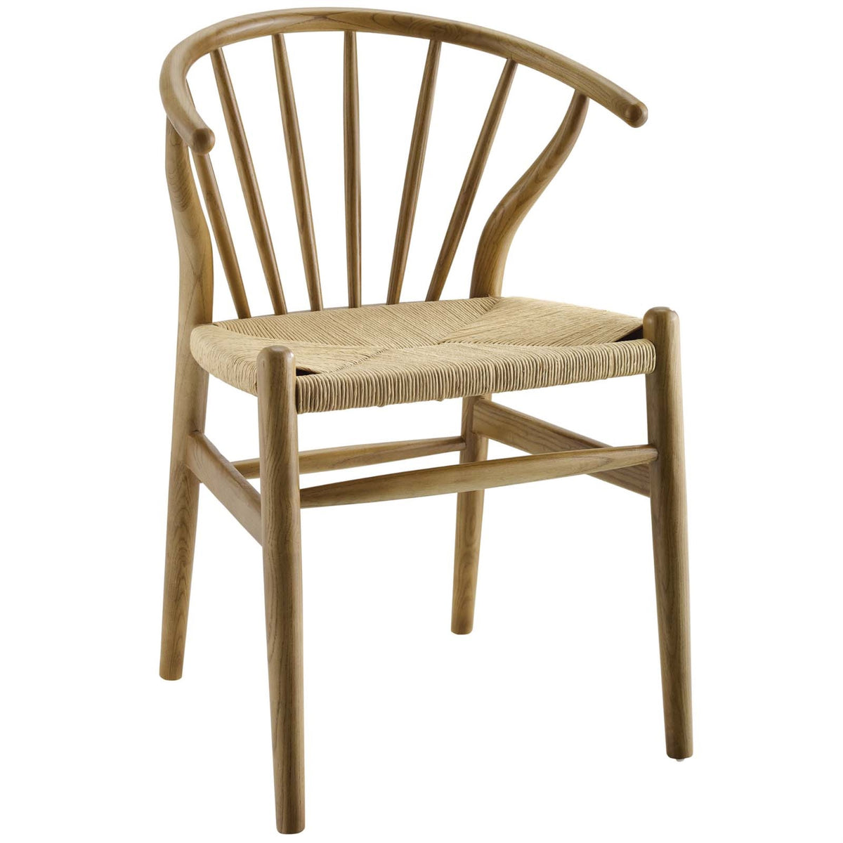 Flourish Dining Side Chair  Scandinavian Charm, Curved Back, Wooden Legs, Spindles, Paper Rope Seat, Sturdy Frame, Versatile De