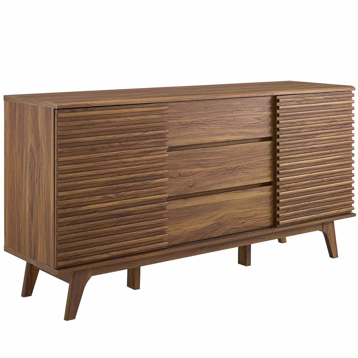 Render 63 Inch  Sideboard Buffet Table Or Tv Stand  Walnut: Midcentury Modern Style With Ample Storage, Adjustable Shelves, And Sle