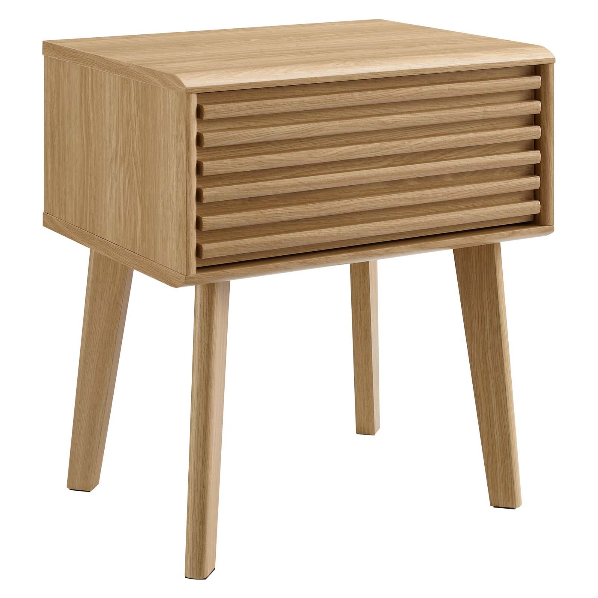 Ergode Mid-Century Modern End Table - Walnut Grain Laminate, Tapered Legs, Storage Drawer - Stylish & Functional Living Room Sid