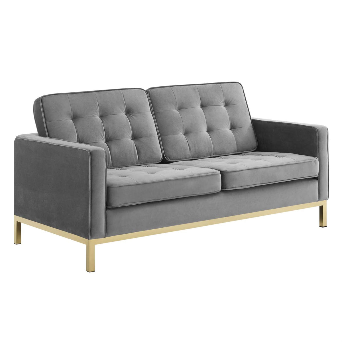 Loft Button Tufted Performance Velvet Loveseat  Retro Modern Style, Durable Upholstery, Gold Stainless Steel Legs. Supports Up