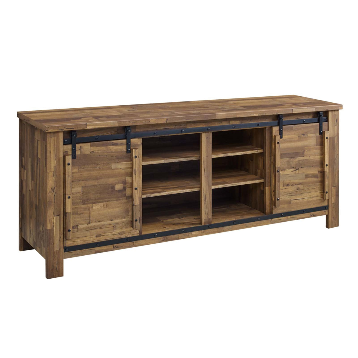 Cheshire 71 Inch  Sliding Door Tv Stand  Rustic Charm, 6 Adjustable Shelves, Fits Up To 68 Inch  Flat Screen Tvs, Versatile Storage
