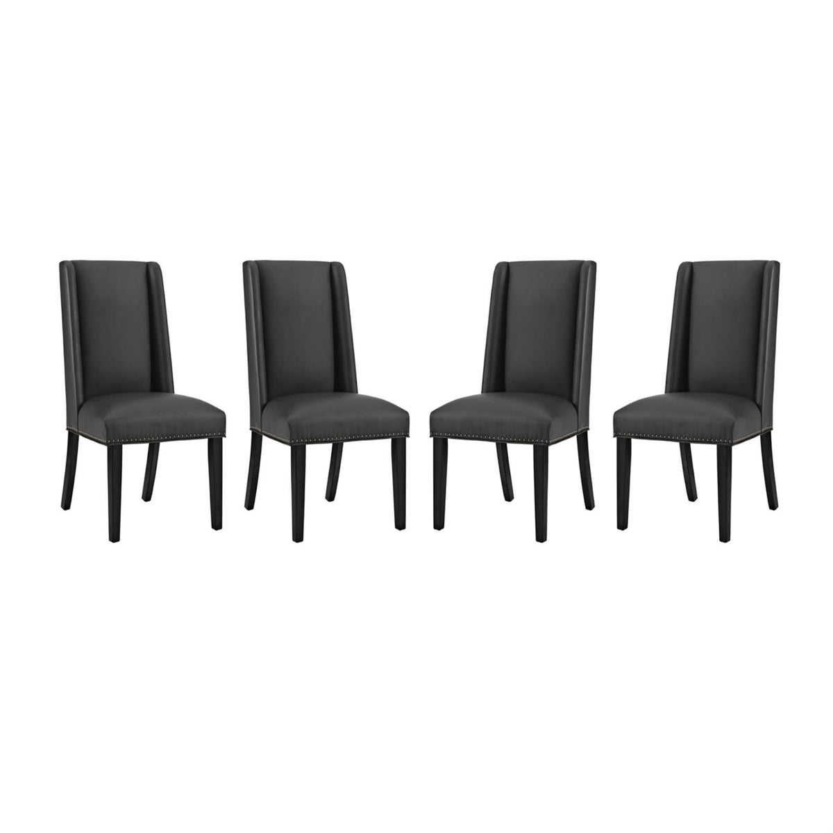 Baron Dining Chair Set Of 4  Elegant Vinyl Upholstery, Antique Copper Nailhead Trim, Sturdy Wooden Frame  Black
