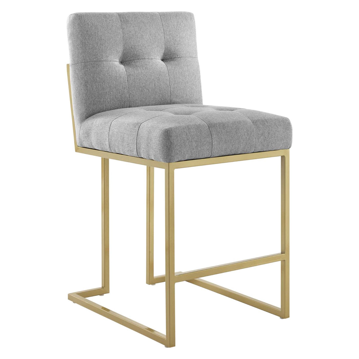 Privy Gold Stainless Steel Upholstered Fabric Counter Stool Gold Light Gray