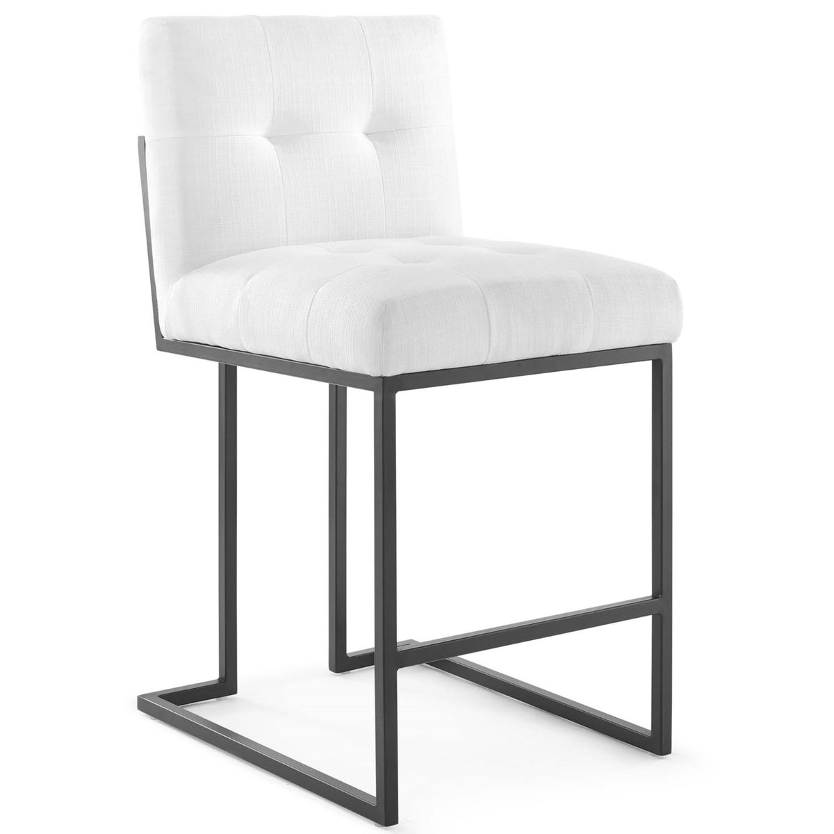 Privy Black Stainless Steel Counter Stool  Art Deco Design, Fabric Upholstery, Matte Black Base, Footrest, No Assembly Required