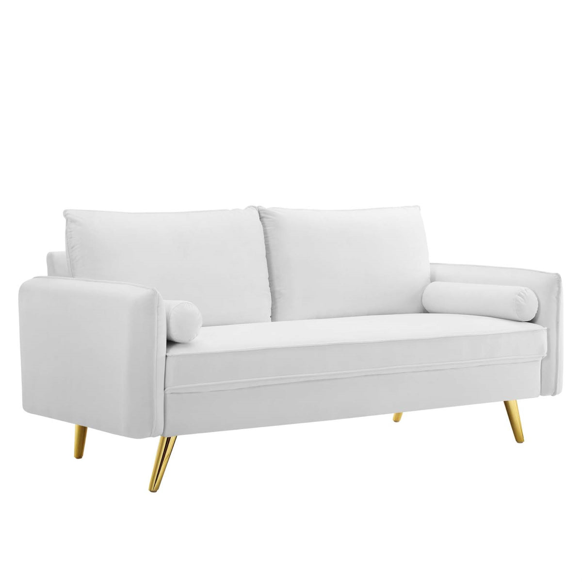Revive Upholstered Performance Velvet Sofa  Elegant Gold Legs, Stainresistant, Comfortable Design  White