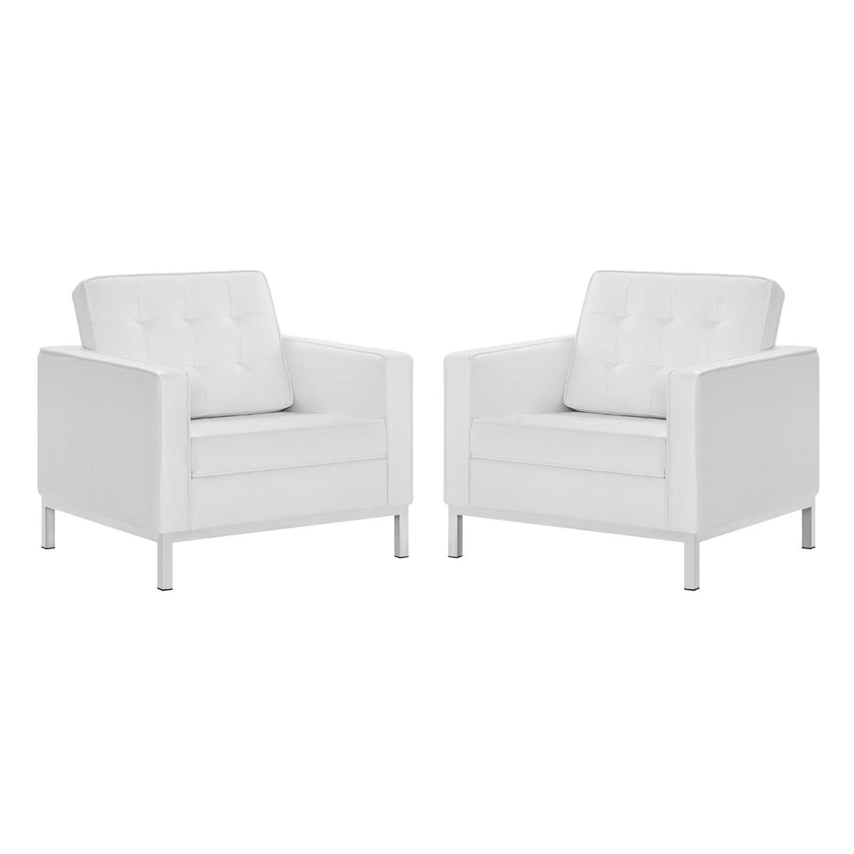 Loft Tufted Upholstered Faux Leather Armchair Set Of 2 Silver White