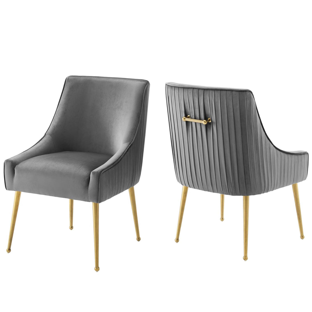 Discern Pleated Back Upholstered Performance Velvet Dining Chair Set Of 2 Gray