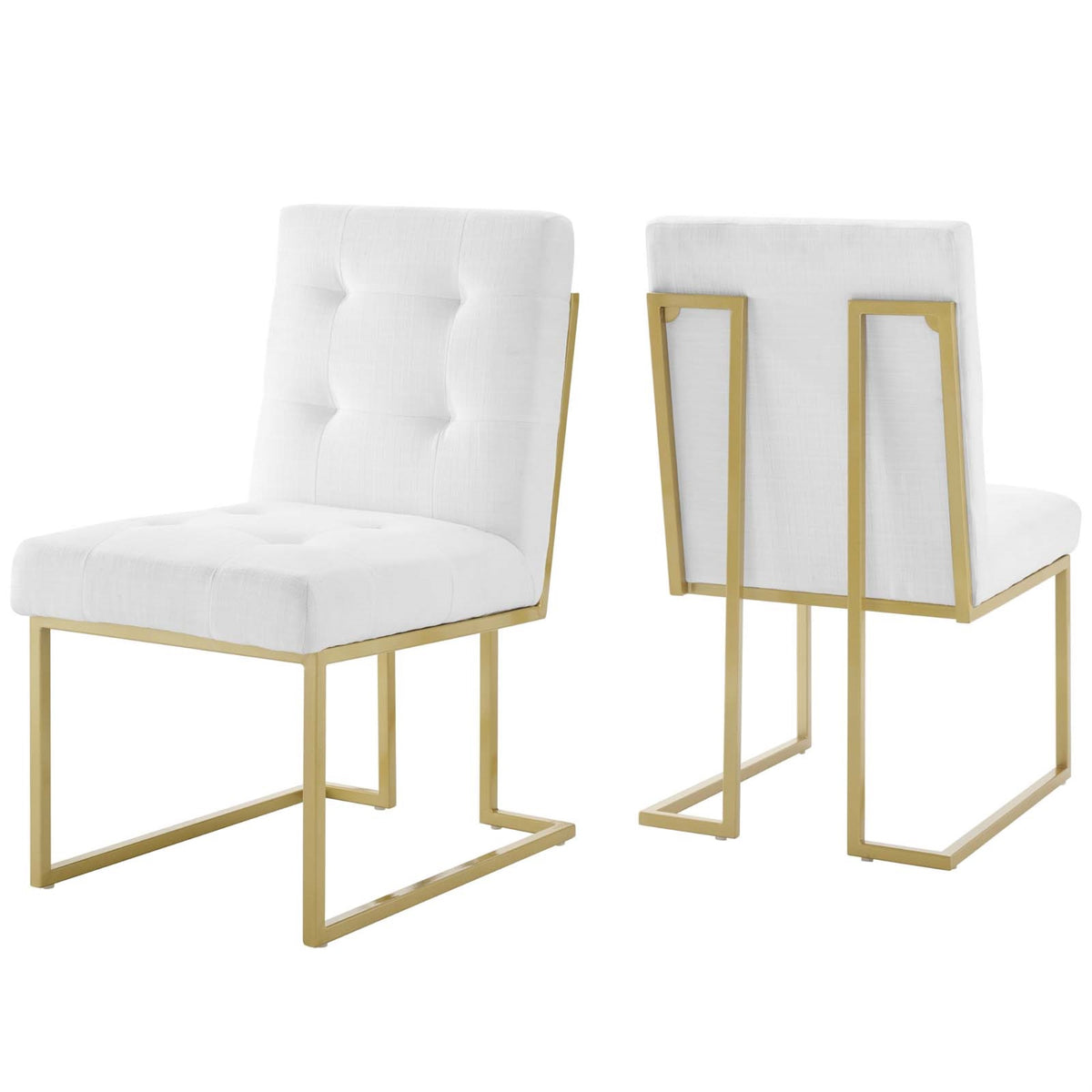 Privy Gold Stainless Steel Upholstered Fabric Dining Accent Chair Set Of 2 Gold White