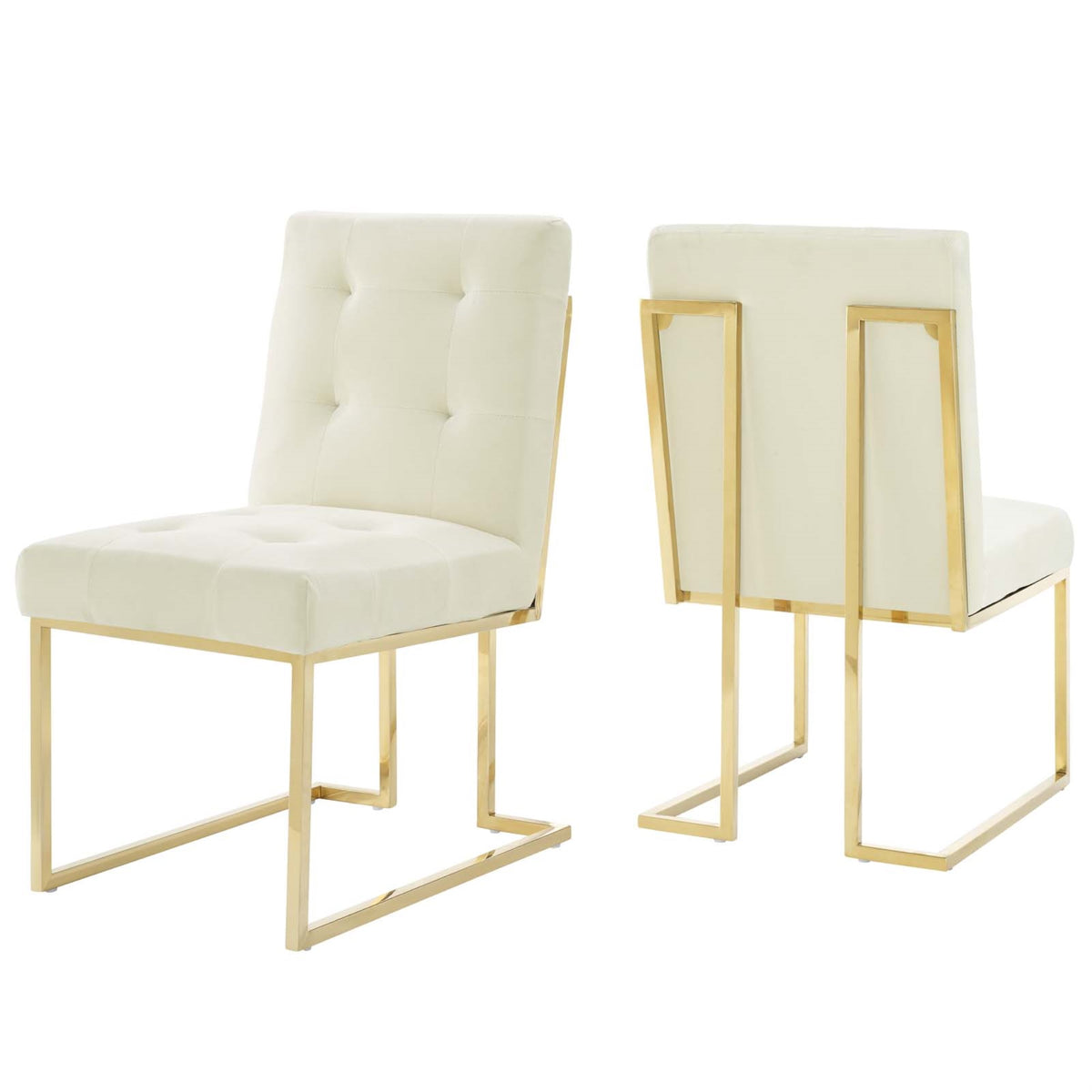 Privy Gold Stainless Steel Performance Velvet Dining Chair Set Of 2 Gold Ivory