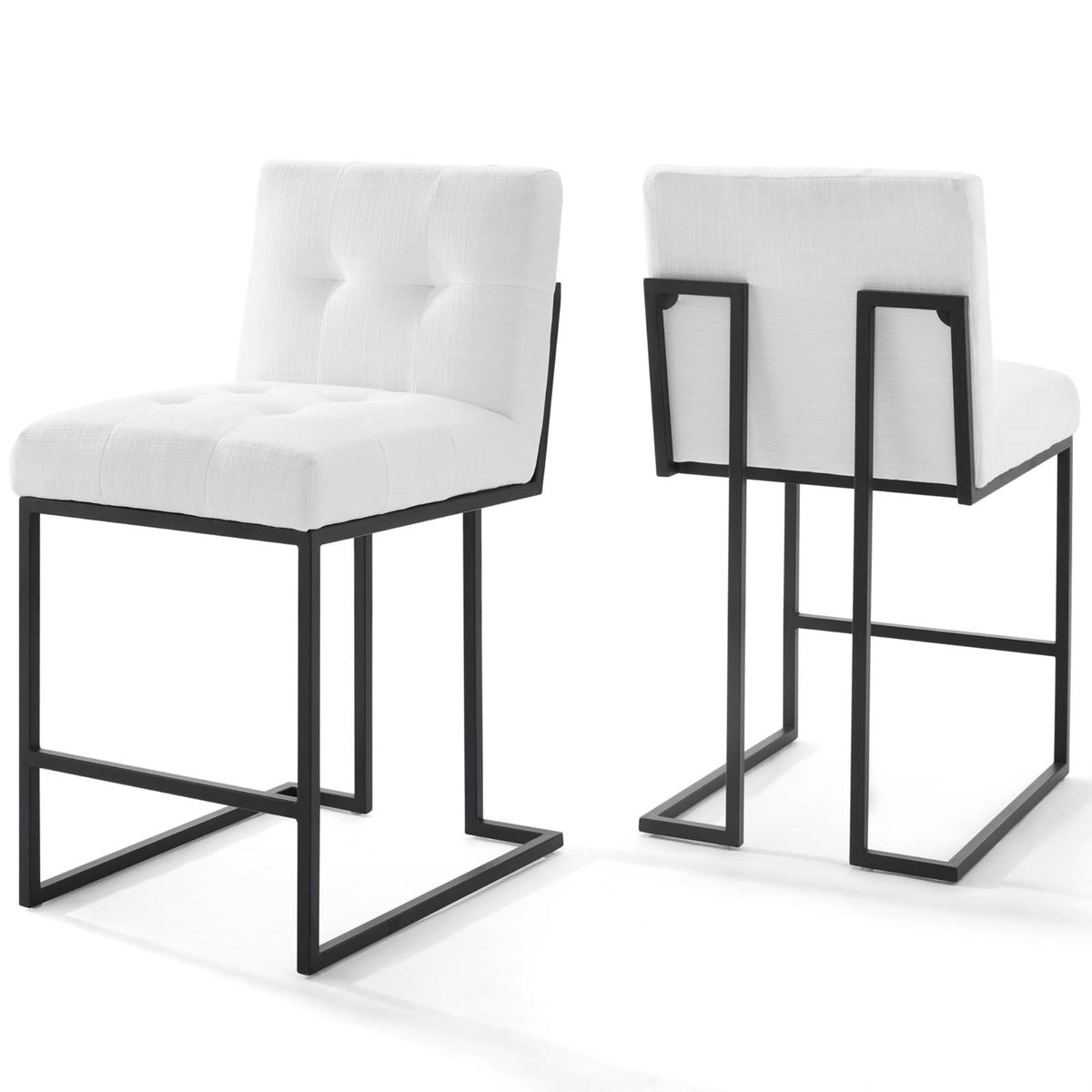 Privy Black Stainless Steel Upholstered Fabric Counter Stool Set Of 2 Black White