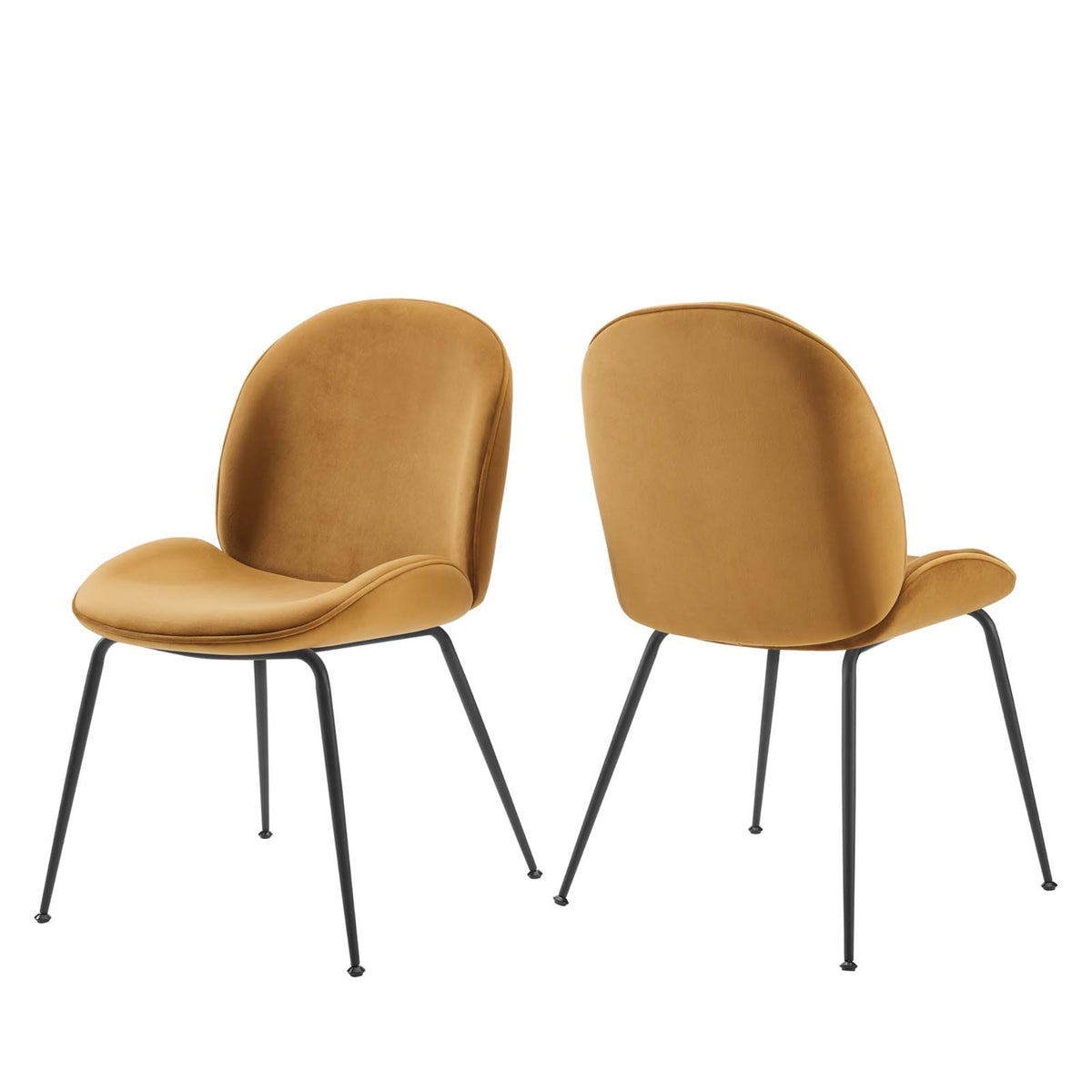 Scoop Black Powder Coated Steel Leg Performance Velvet Dining Chairs  Set Of 2 Cognac
