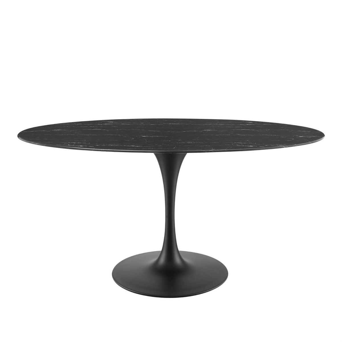 Lippa 60 Inch  Artificial Marble Oval Dining Table Black Black