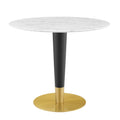 Zinque 36 Inch  Artificial Marble Dining Table Gold White