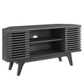 Ergode 46'' Corner TV Stand - Mid-Century Walnut Veneer, Adjustable Shelves, Sliding Doors, Cable Management - Fits TVs up to 50