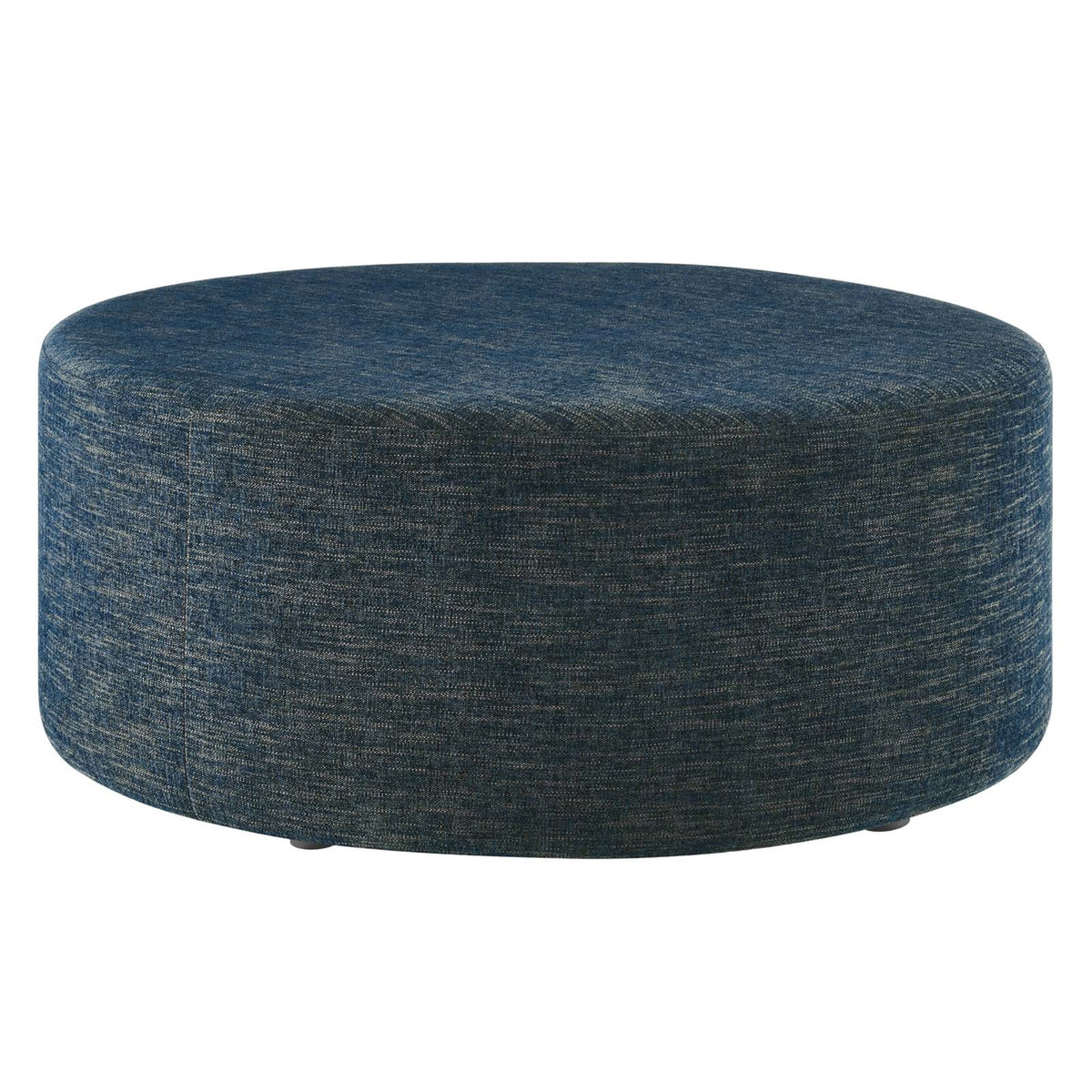 Callum Large 38 Inch  Round Woven Heathered Fabric Upholstered Ottoman