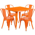 Commercial Grade 31.5 Square Orange Metal Indoor-Outdoor Table Set with 4 Stack Chairs