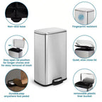 8-Gallon Stainless Steel Kitchen Trash Can with Step-on Lid