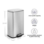 8-Gallon Stainless Steel Kitchen Trash Can with Step-on Lid