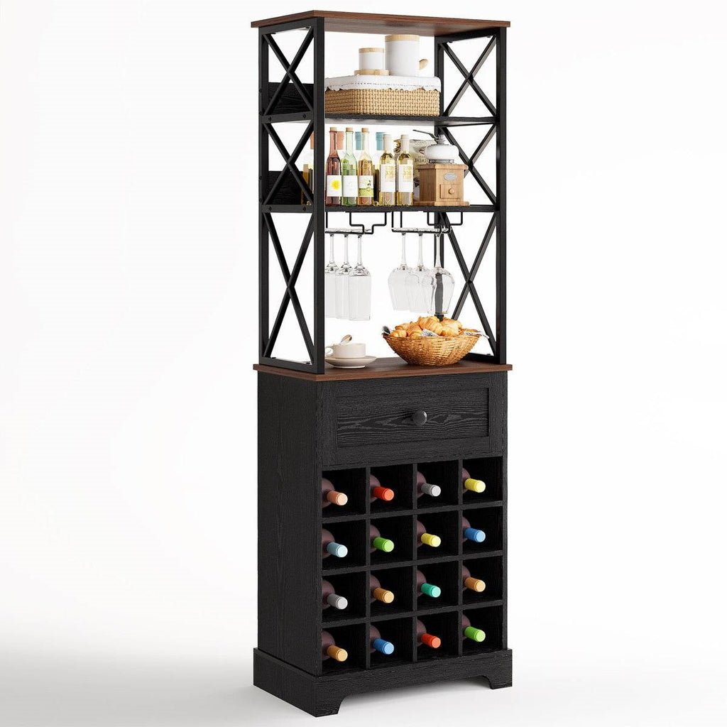 Black/Brown Wine Rack Kitchen Bar Storage Cabinet Shelf with Glass Holders