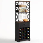 Black/Brown Wine Rack Kitchen Bar Storage Cabinet Shelf with Glass Holders