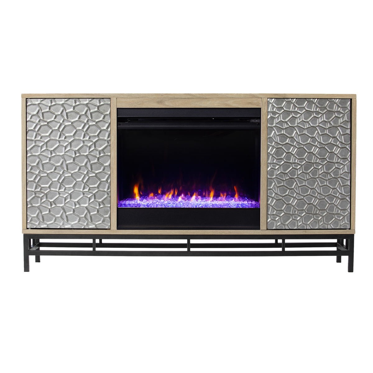 Hollesborne Color Changing Fireplace With Media Storage  Natural