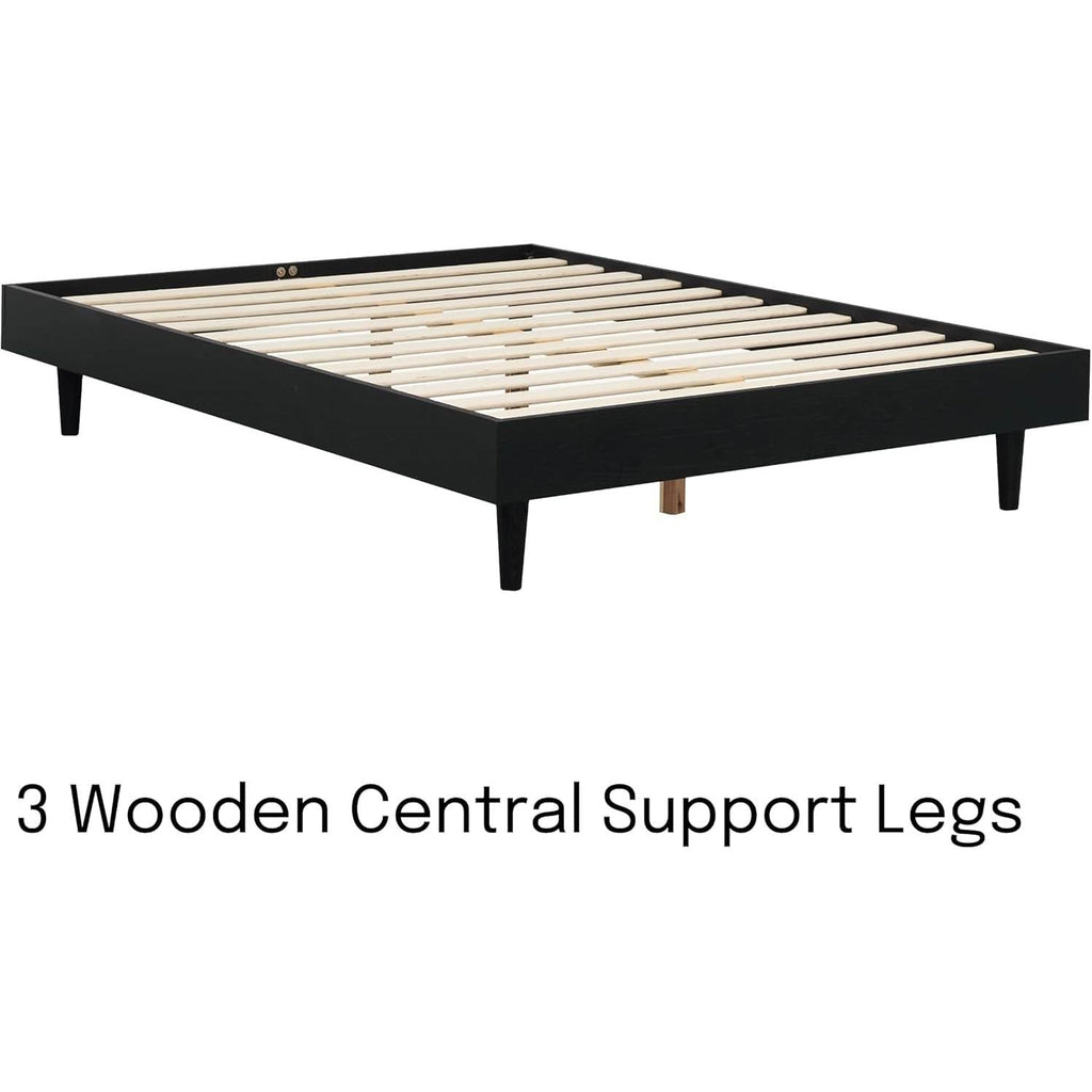 Full size Mid-Century Modern Platform Bed Frame in Black Wood Finish