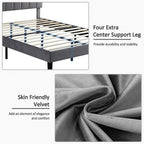 Full size Dark Grey Upholstered Platform Bed Frame with Headboard