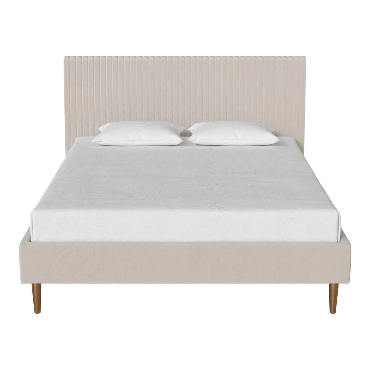 Full size Off-White Ivory Cream Upholstered Platform Bed Frame with Headboard