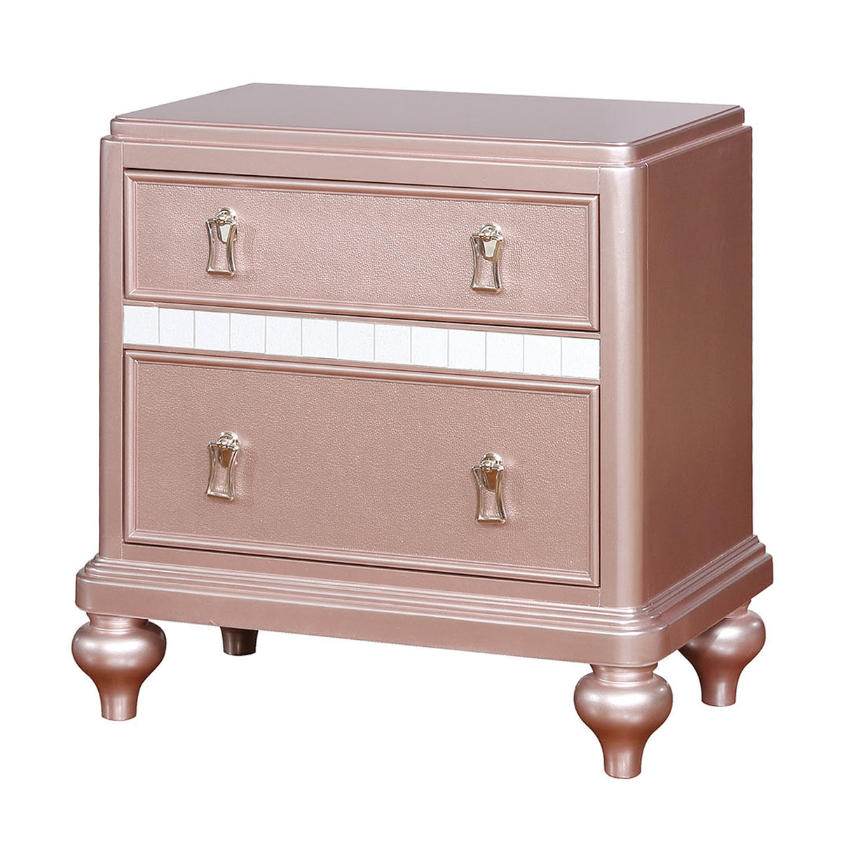 Contemporary Solid Wood Night Stand With Mirror Trim, Pink