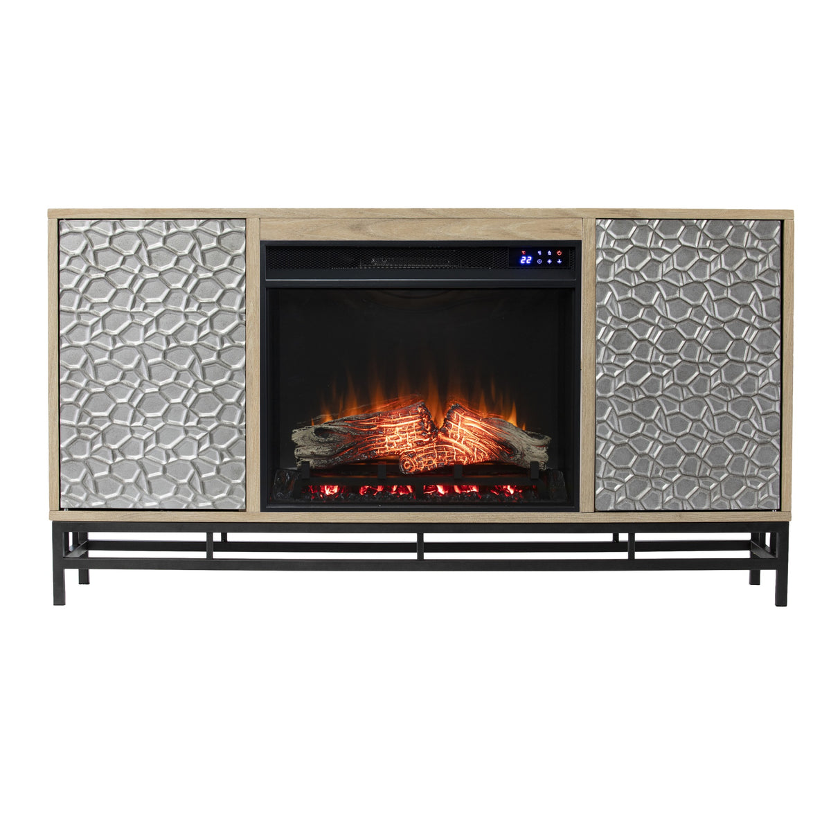 Hollesborne Touch Screen Electric Fireplace With Media Storage  Natural