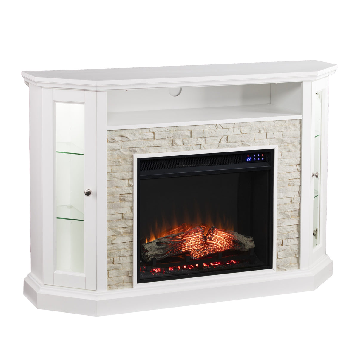 Redden Corner Convertible Touch Screen Electric Fireplace With Storage  White