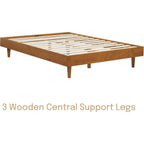 Full size Mid-Century Modern Platform Bed Frame in Light Wood Finish