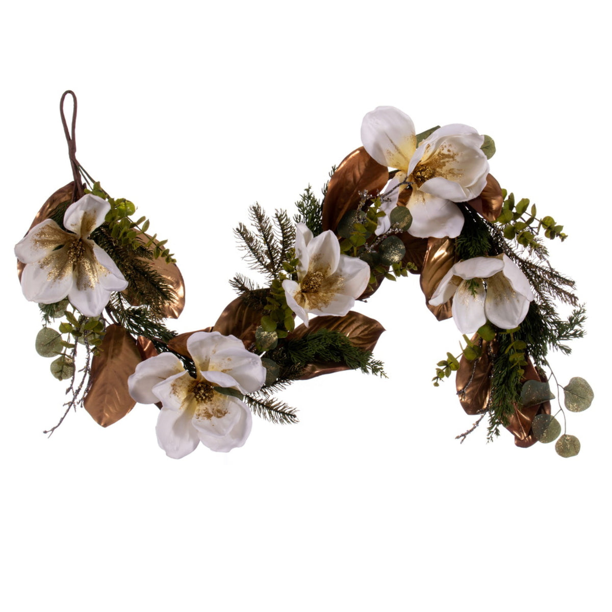 60 Inch  White/Gold Magnolia Garland