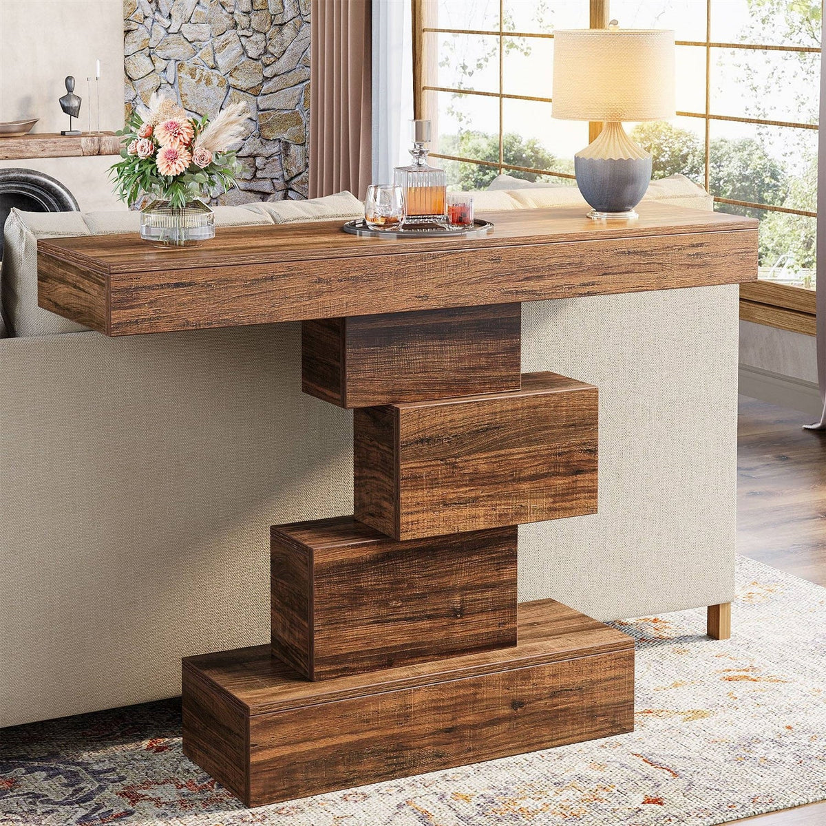 Modern Farmhouse 42-inch Console Accent Sofa Table in Rustic Brown Wood Finish