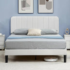 Full size White Upholstered Platform Bed Frame with Headboard