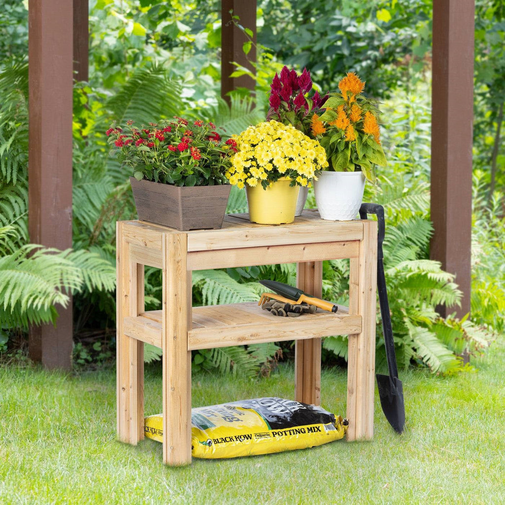 2 Tier Adjustable Cedar Wood Garden Storage Shelves - Made In USA
