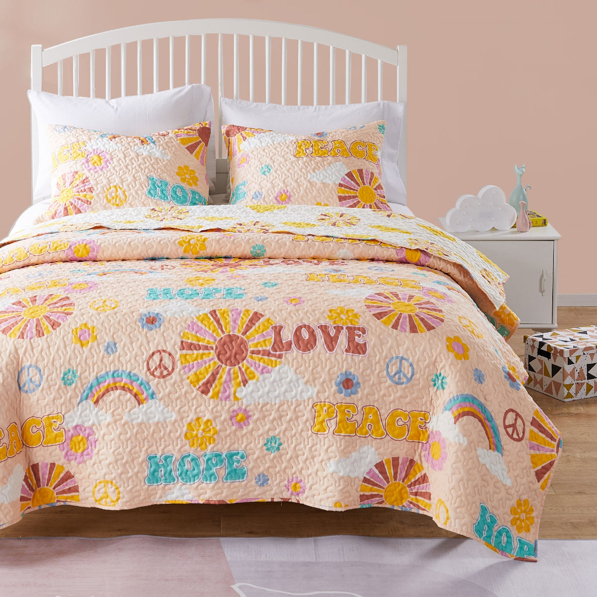 Greenland Home Fashions, Cassidy Quilt Set 2Piece Twin/Xl, Peach