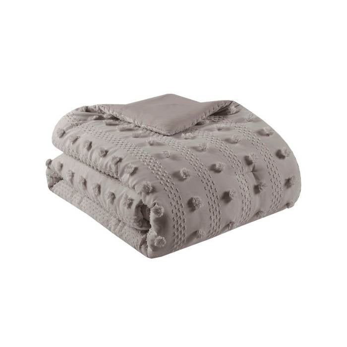 King/Cal King 3-Piece Grey Microfiber Comforter Set with Decorative Pompoms