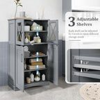 Grey Bathroom Towel Linen Cabinet with Glass Doors and Storage Shelves