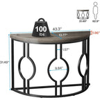 Modern 43-inch Half Moon Accent Sofa Table with Grey Wood Top Black Frame