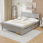 Full Size Grey Platform Bed Frame with 2 Storage Drawers