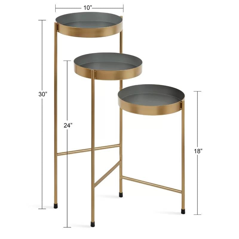 Modern Gold Grey Metal 3-Tier Flower Pot Plant Stand