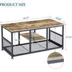 Modern Industrial Metal Grey Wood Coffee Table with Bottom Storage Shelves