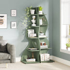 Modern Whimsical 5 Shelf Corner Bookcase in Green Wood Finish