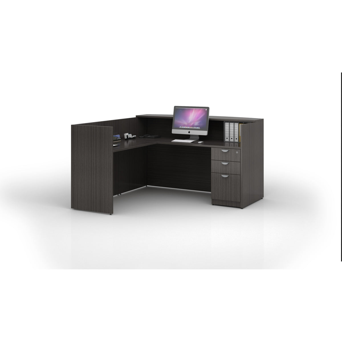 Boss Office Products 71 Inch Reception Lshape Corner Desk With Box/Box/File Storage Pedestal, Driftwood