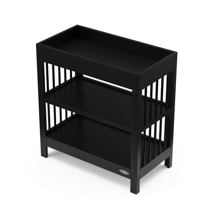 Modern Changing Table in Black Wood Finish with Safety Rail and Changing Pad