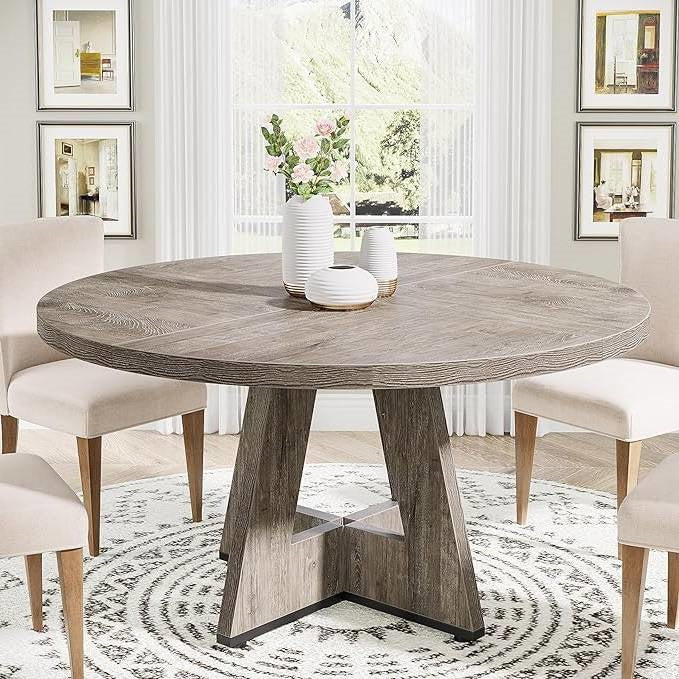 Modern Kitchen 4-Person Circular Dining Table in Grey Wood Finish