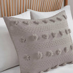 Full/Queen 3-Piece Grey Microfiber Comforter Set with Decorative Pompoms