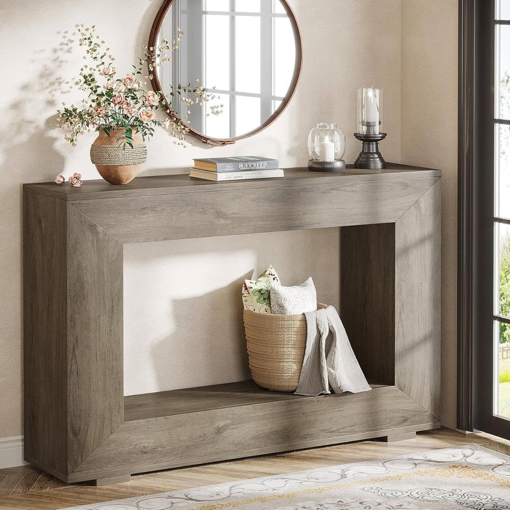Modern Farmhouse 47-inch Long Entryway / Console Table in Grey Wood Finish