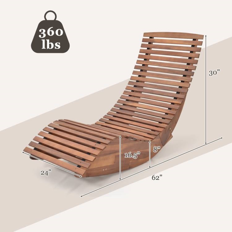 Premium Acacia Wood Rocking Chair Widened High Back Slatted Seat